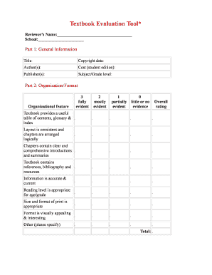 Textbook Evaluation Tool  Form