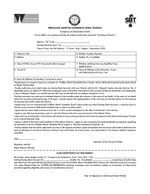 PRADHAN MANTRI SURAKSHA BIMA YOJANA Consent Cum  Form