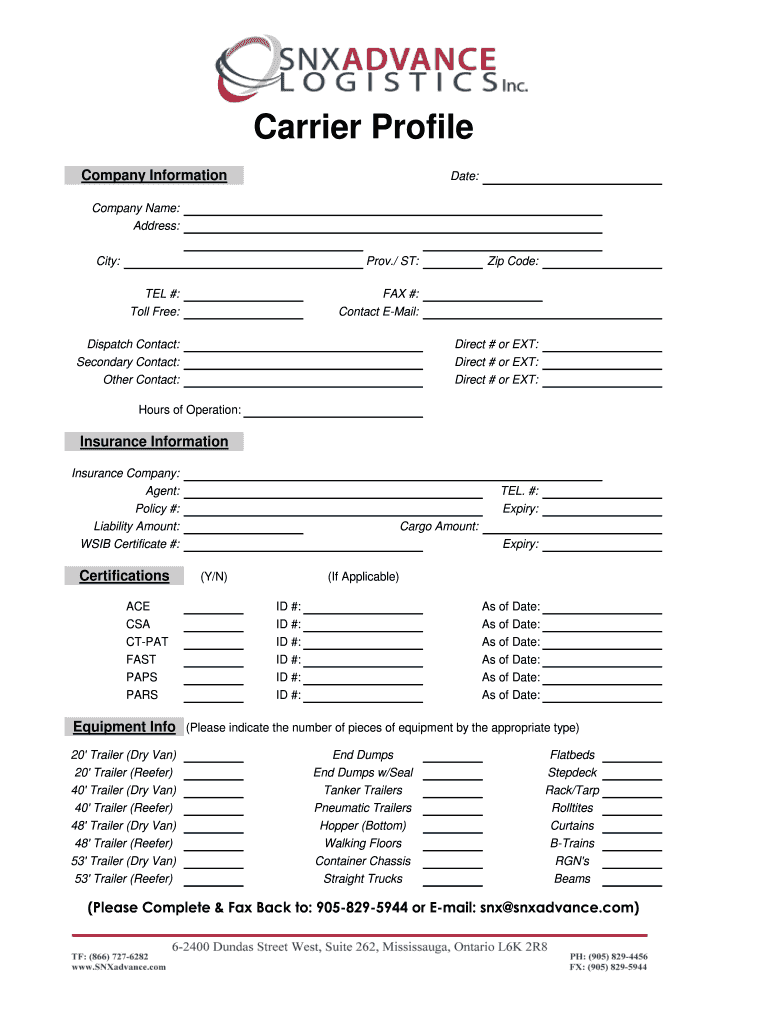 Blank Carrier Profile Template  Form