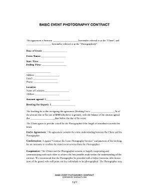 Basic Photography Agreement  Form