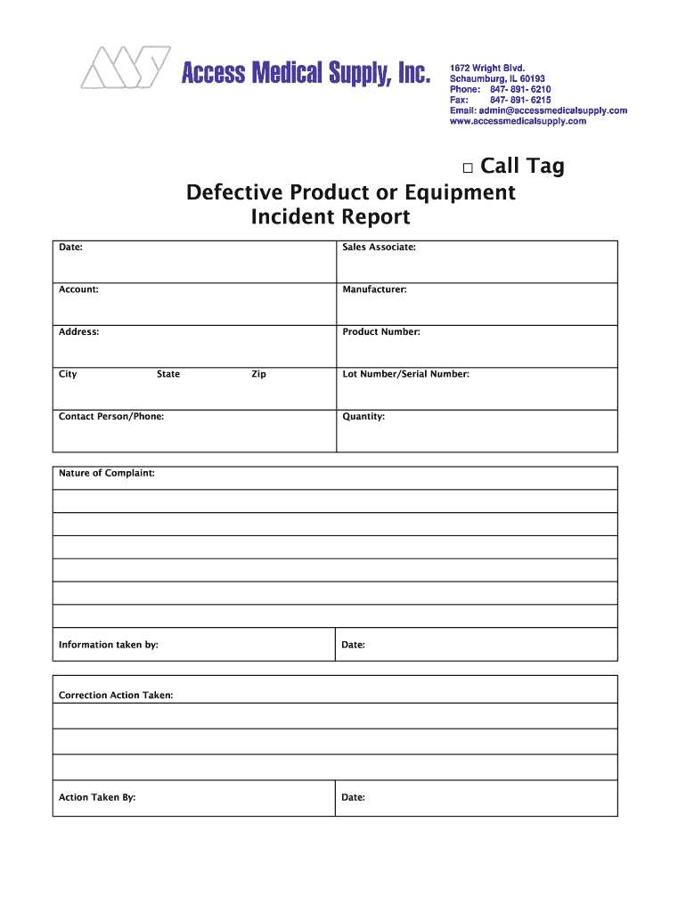 Product Incident Report  Form