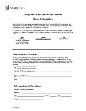 Multiplan Designation of Tax ID Form
