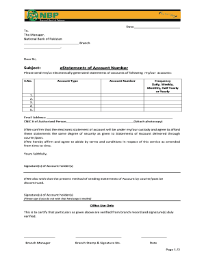 Subject EStatements of Account Number National Bank of Pakistan  Form