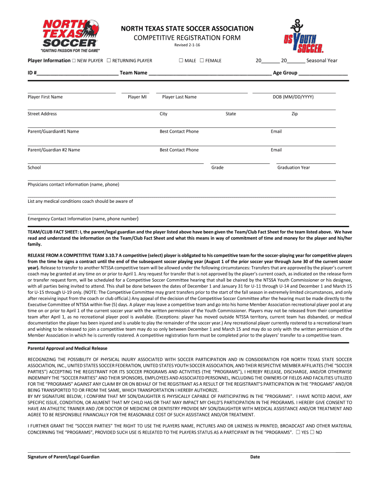 North Texas Soccer  Form