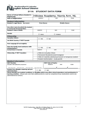 311A STUDENT DATA FORM Hillviewacademy Com