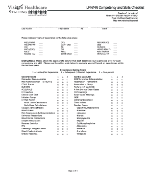 Lpn Skills Checklist  Form