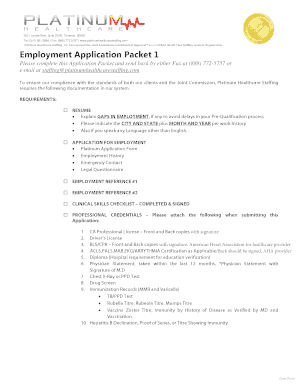  Employment Application Packet 1 Platinum Healthcare Staffing 2016