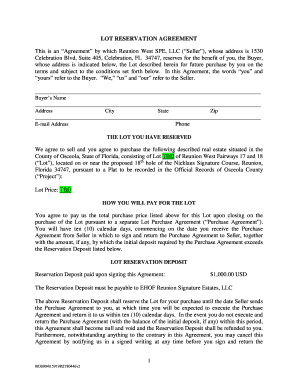 LOT RESERVATION AGREEMENT  Form