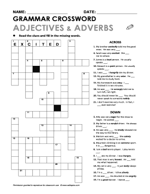 Grammar Crossword Adjectives and Adverbs Answers  Form