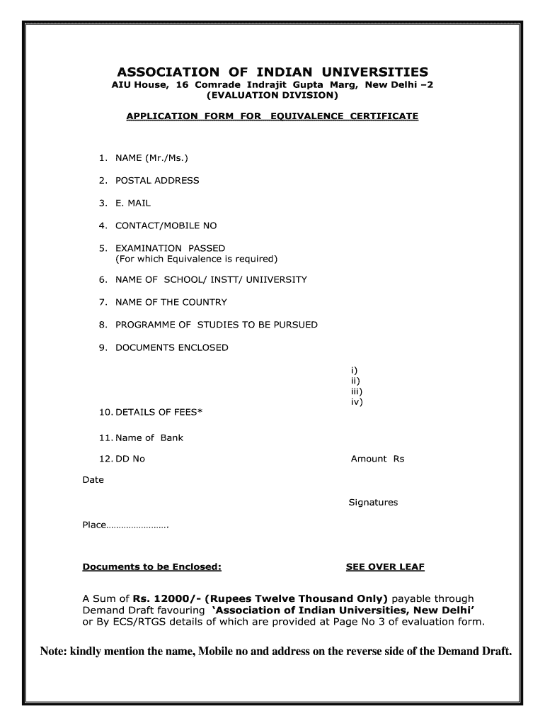 Equivalence Certificate Online  Form