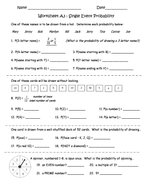 Single Event Probability Worksheet  Form