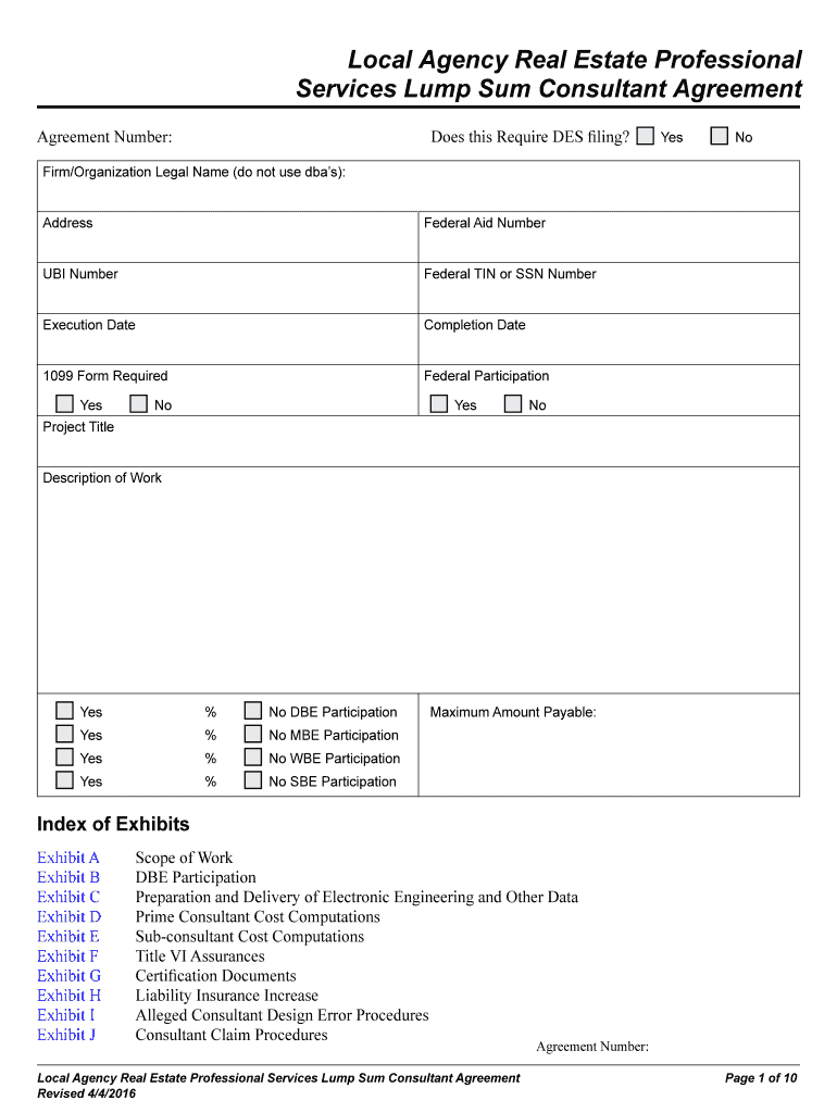  Local Agency Real Estates Professional Services Lump Sum Consultant Agreement 2016