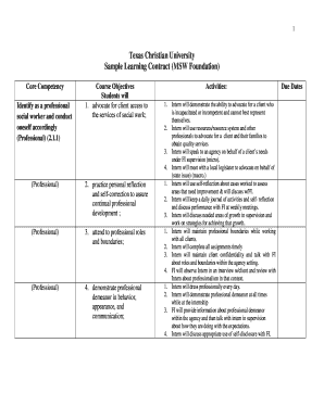Social Work Learning Contract Examples  Form