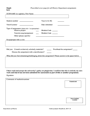 Maynooth History Cover Sheet  Form