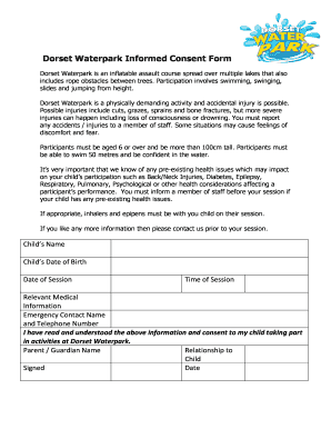 Dorset Waterpark Informed Consent Form Dorsetwaterpark Co