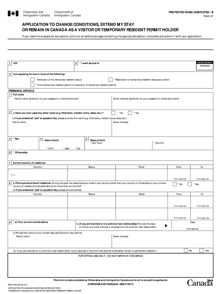 Application to Change Conditions, Extend My Stay or Remain  Form