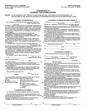 CONSENT for STERILIZATION, F 01164, Wisconsin Dhs Wisconsin  Form