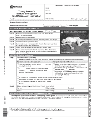 Young Person&#039;s Seizure Emergency and Instruction Medical Record Form SW537 Young Person&#039;s Seizure Emergency and Instru