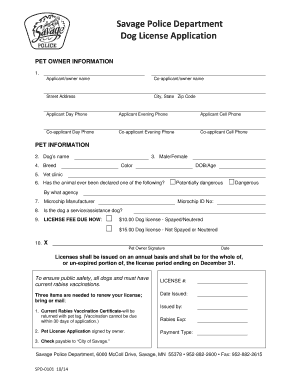 Savage Mn Dog License  Form