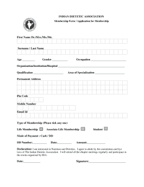 Indian Dietetic Association Membership Form