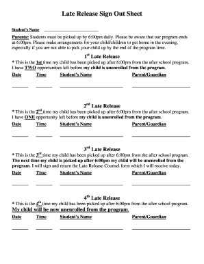 Late Release Sign Out Sheet Ceres K12 Ca Us  Form