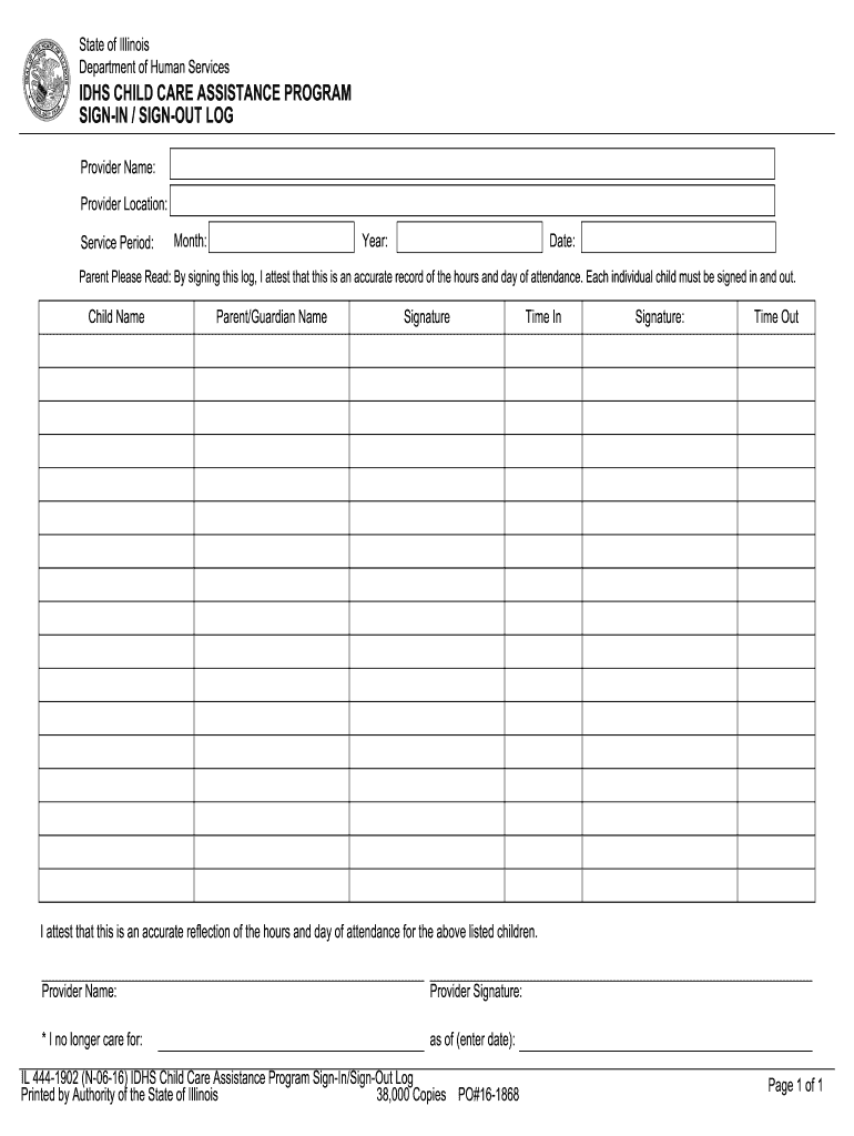  Idhs Child Care Sign in Sign Out Sheets 2016-2023