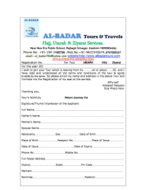 Umrah Booking Form Al Badar Tours &amp; Travels