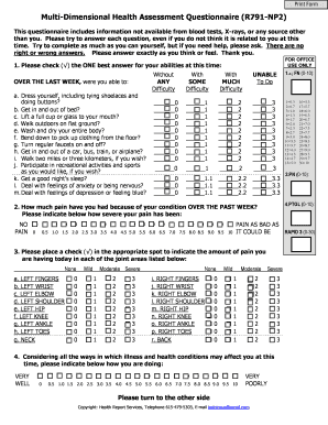 Multi Dimensional Health Assessment Questionnaire R791 NP2  Form