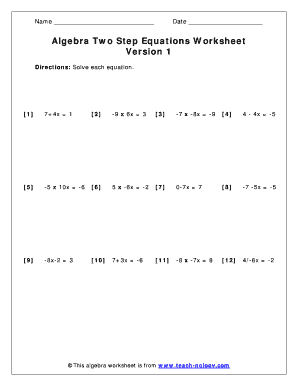 Two Step Equations Worksheet  Form
