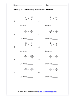 Missing Proportion Worksheet  Form