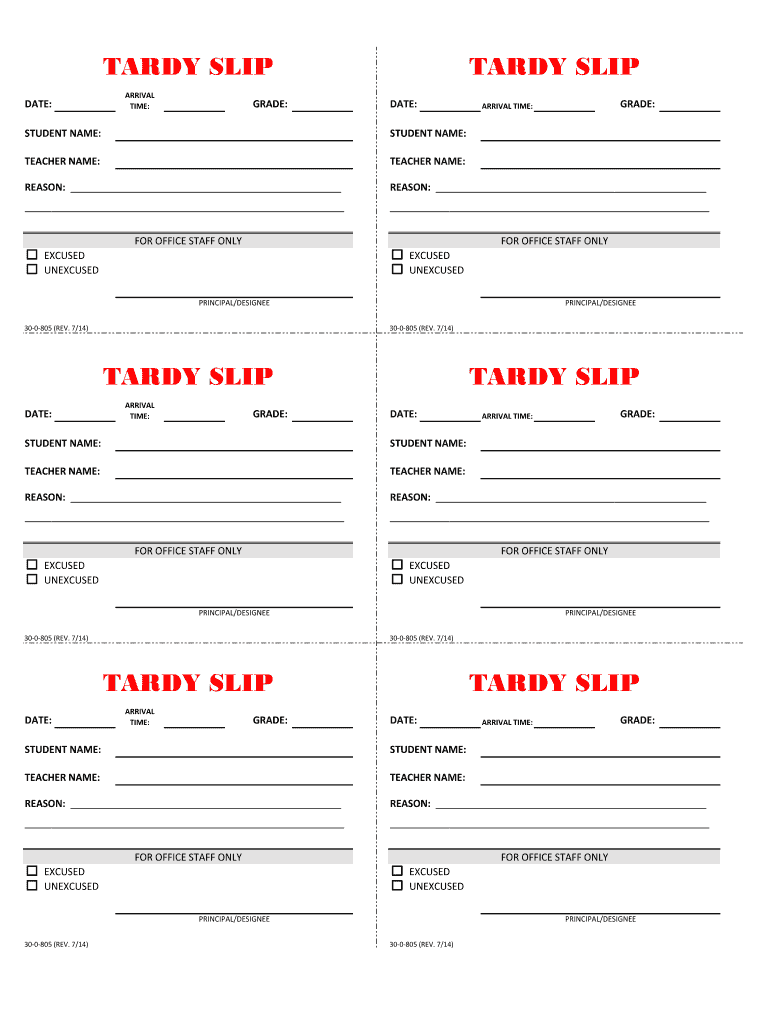 Get and Sign Tardy Slip PDF 2014-2022 Form