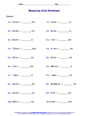 Measuring Units Worksheet Answer Key PDF  Form