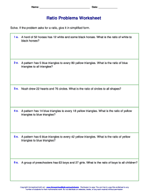 Ratio Problems Worksheet  Form