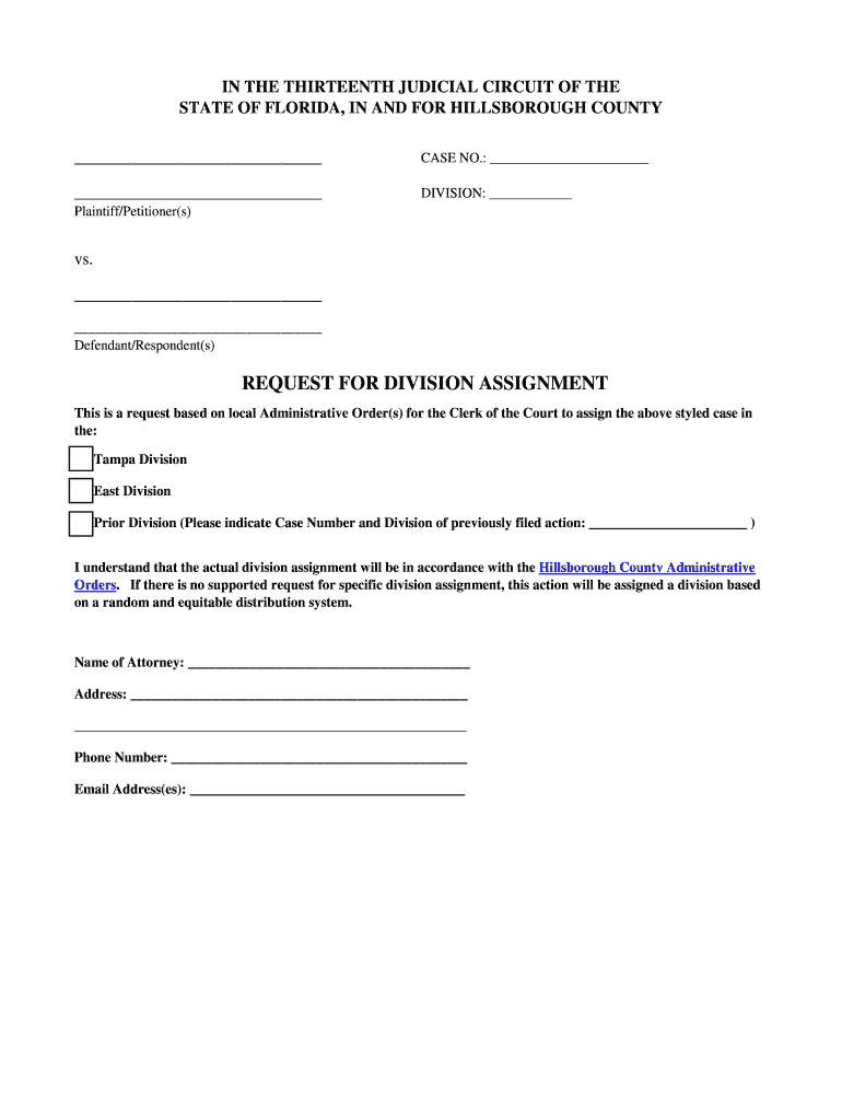 Request for Division Assignment Hillsborough County  Form