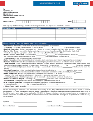 Yes Bank Dispute Form