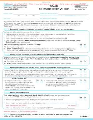  Touch Pre Infusion Checklist  Form