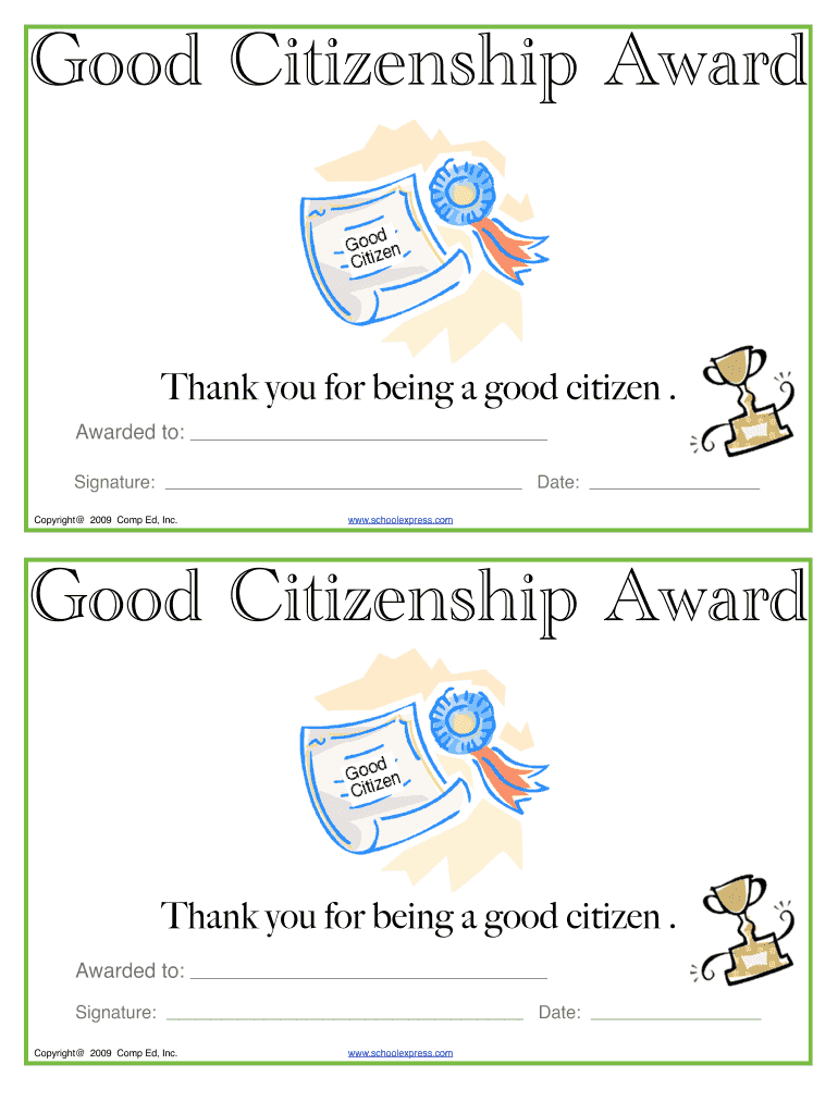 Date Good Citizenship Award SCHOOL EXPRESS  Form