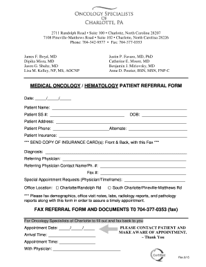 MEDICAL ONCOLOGY HEMATOLOGY PATIENT REFERRAL FORM