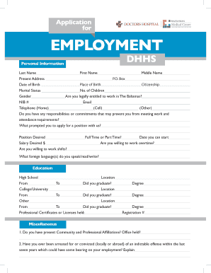 Doctors Hospital Application Form