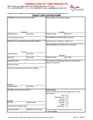 HIGHBURY POULTRY FARM PRODUCE LTD CREDIT APPLICATION FORM