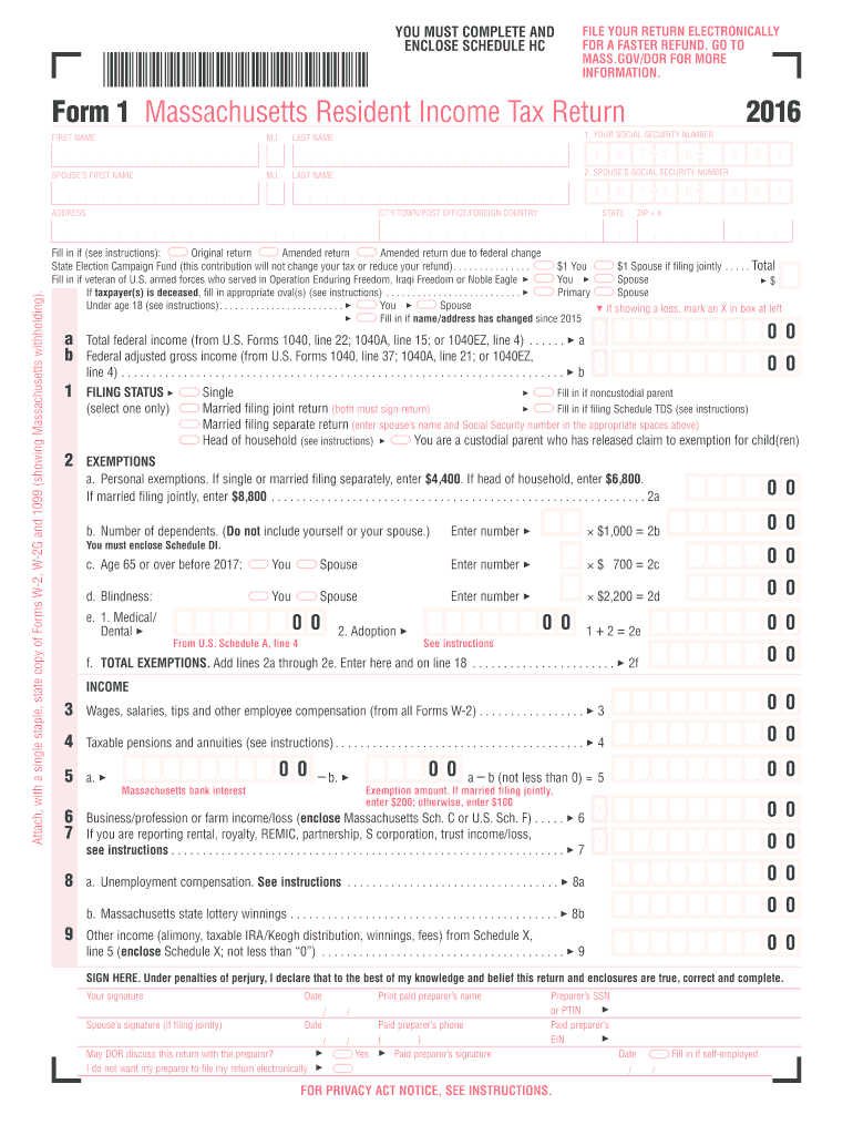  Massachusetts Form 1 2016