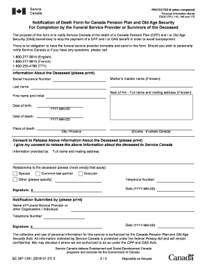 Information Sheet for the Notification of Death Form Servicecanada Gc