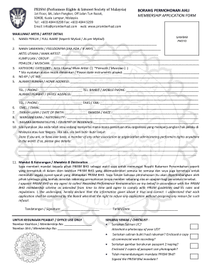 Borang Permohonan Ahli Membership Application PRISM Berhad  Form