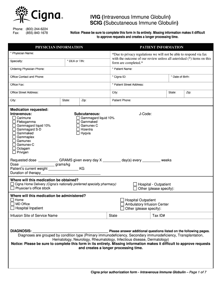  Cigna Ivig Prior Authorization Form 2016