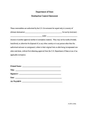 Destination Control Statement Sample  Form