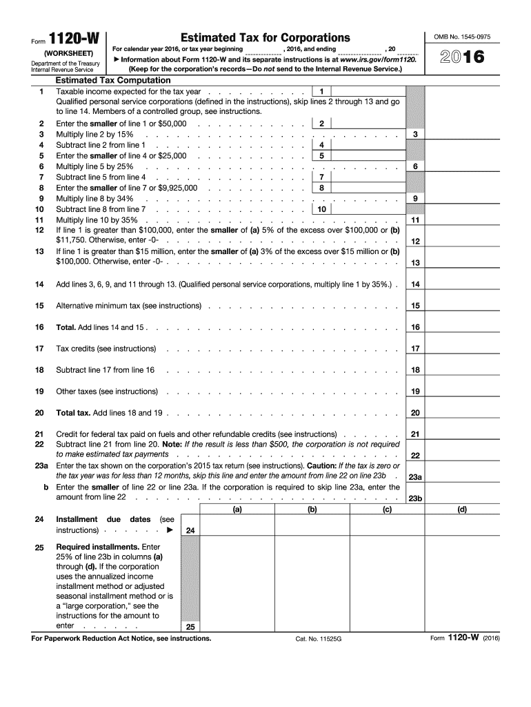  Form 1120 W 2016