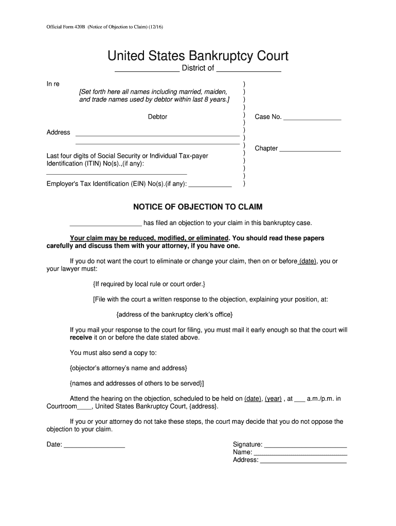 Bankruptcy Court Form Claim