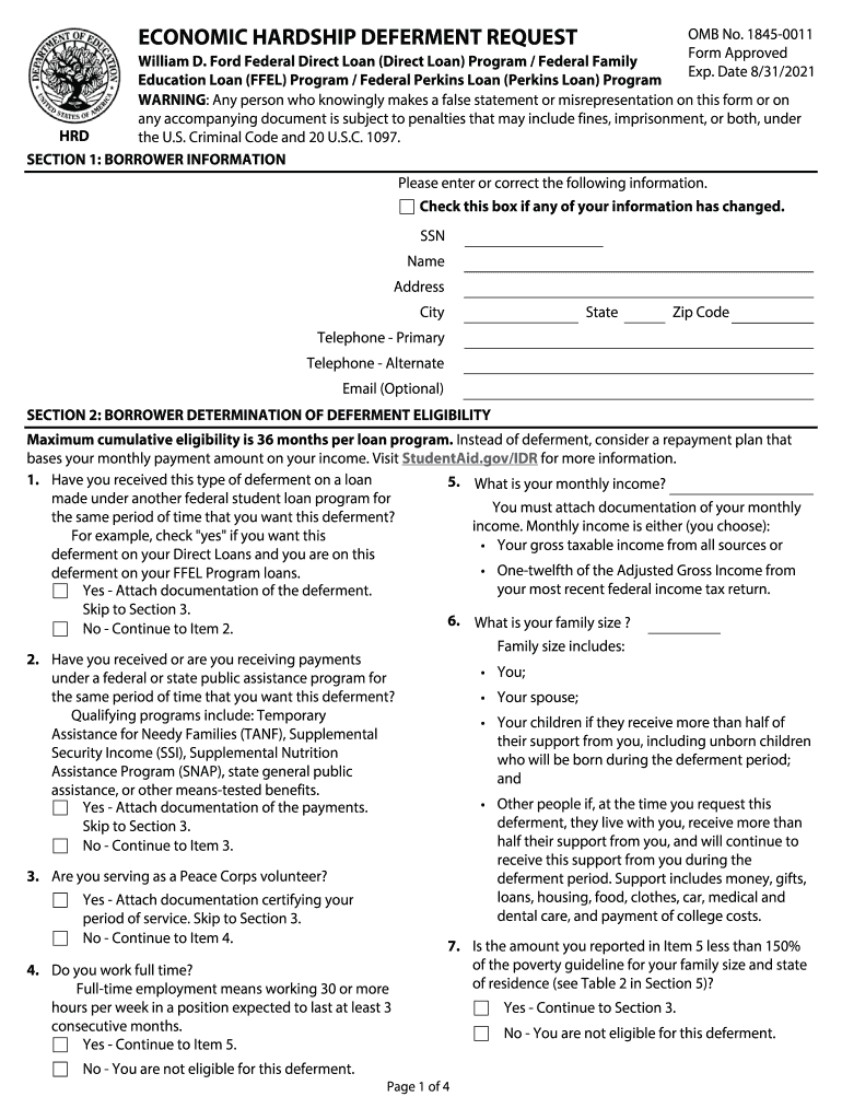 Economic Hardship Deferment Request Public Osla Org  Form