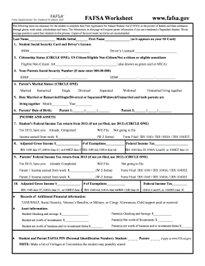 Fafsa Worksheet  Form