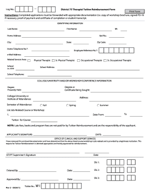 District 75 Therapist Tuition Reimbursement Form